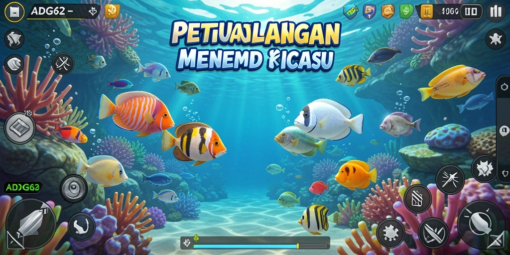 Screenshot utama ADG62 yang menunjukkan aksi menembak ikan.