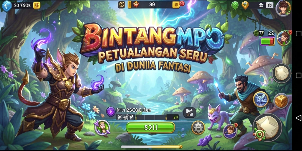 Tangkapan layar gameplay BINTANGMPO menunjukkan pertarungan seru dalam dunia fantasi.