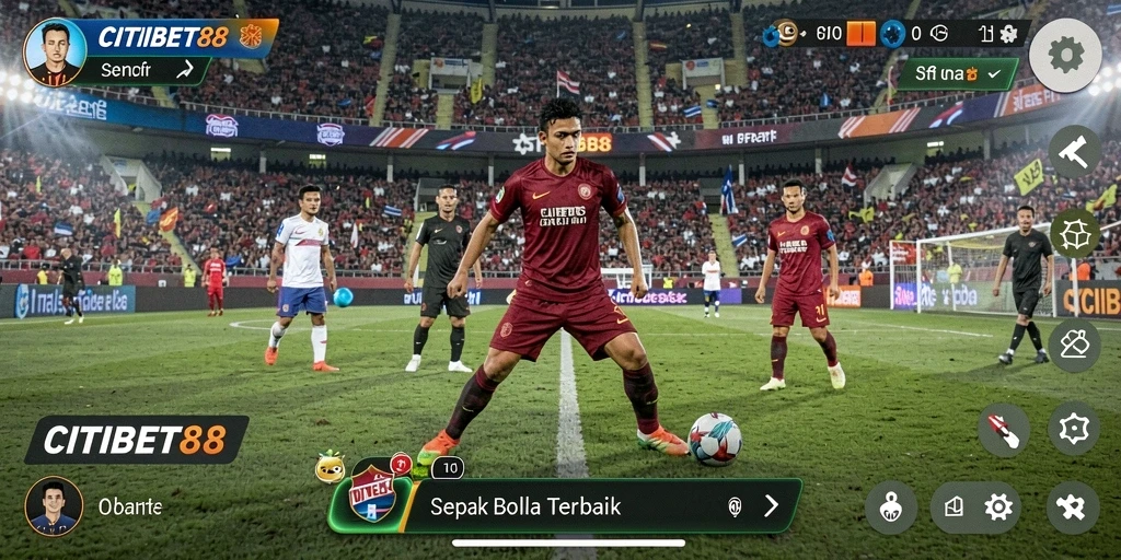 Screenshot CITIBET88 menampilkan aksi mendebarkan dalam pertandingan sepak bola.