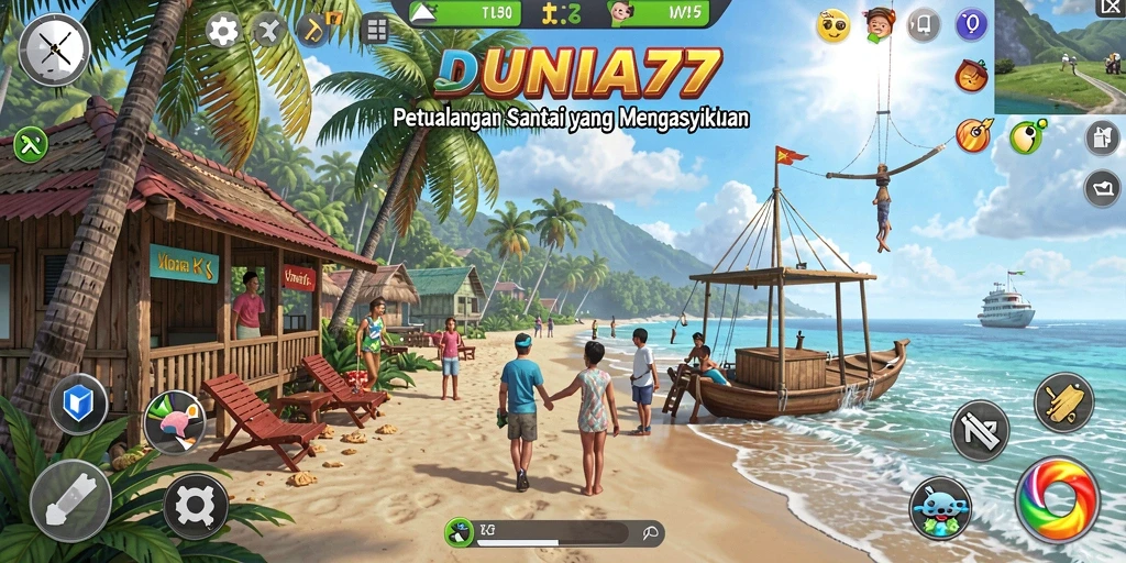 Screenshot DUNIA77 menampilkan gameplay yang ceria dan santai.
