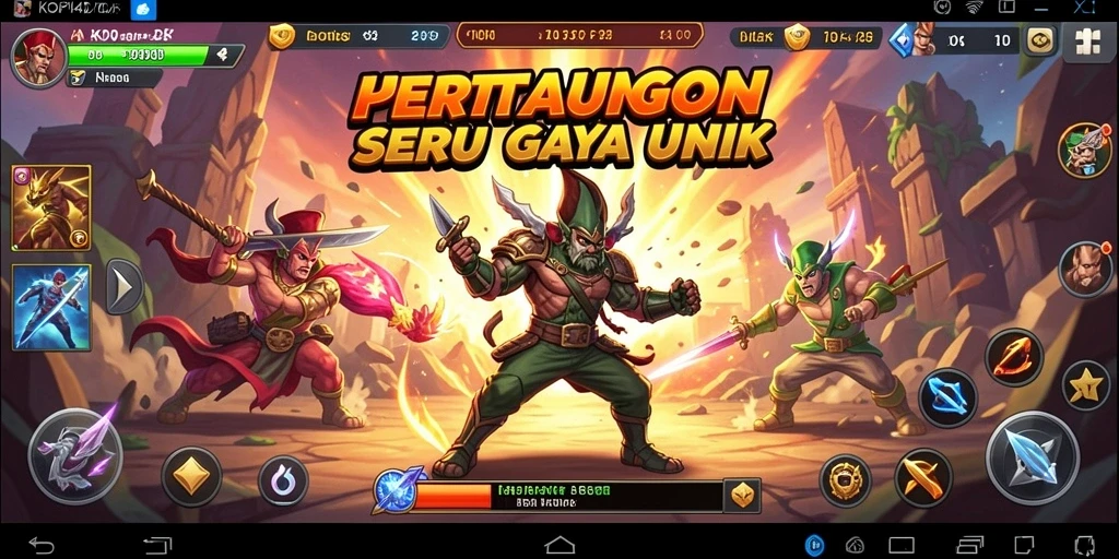 Screenshot KOPI4D yang menunjukkan pertarungan seru dan karakter unik.