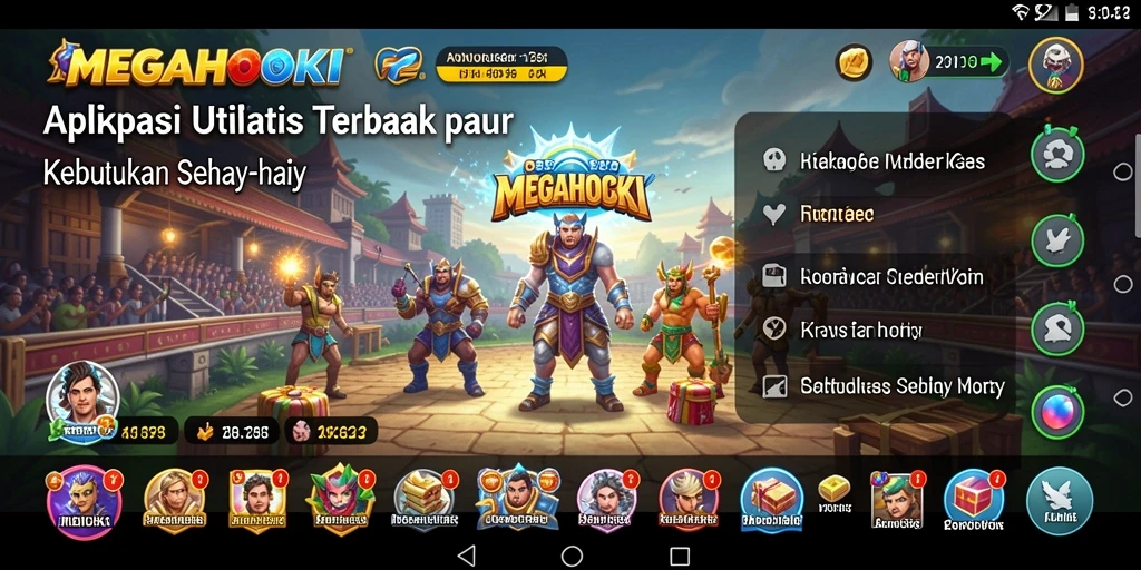 Tampilan utama aplikasi MEGAHOKI dengan fitur Utilitas.