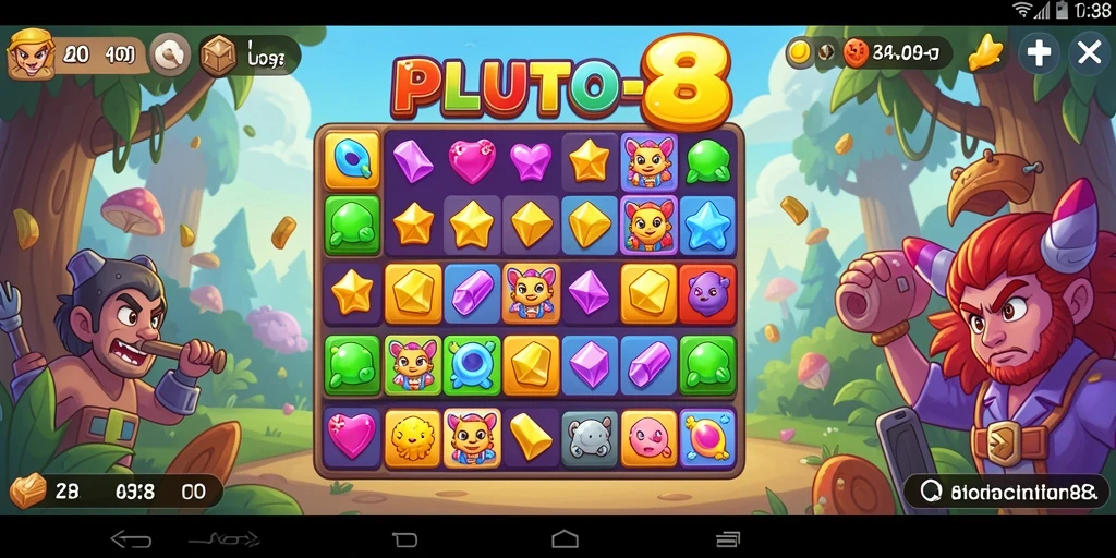 Screenshot PLUTO88 menampilkan gameplay seru dalam permainan Match-3.