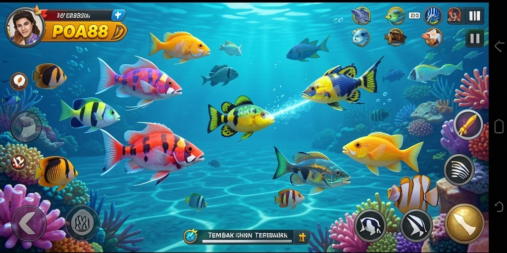 Tampilan aksi menembak ikan yang seru di gameplay POA88.